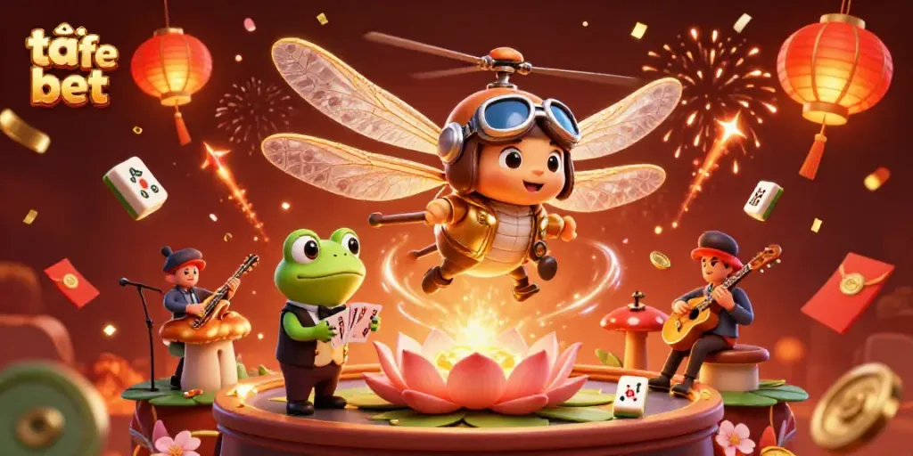 Experience the excitement of tải fe bet in a vibrant 3D casino scene with dynamic characters and festive elements.