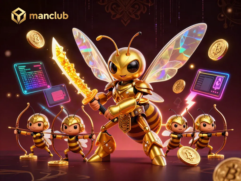 Engage in thrilling wins with manclub, featuring a samurai hornet warrior and crypto elements.