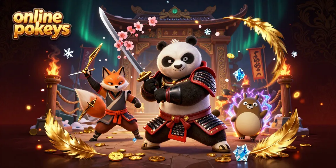 Experience thrilling online pokies action with our embellished samurai panda and fox duo.